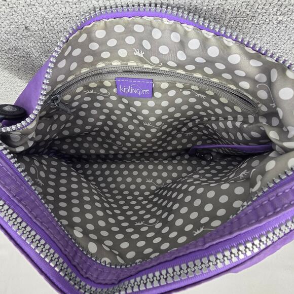 KIPLING ALVAR CROSSBODY BAG – PURPLE NYLON – LIGHTWEIGHT – MULTI-ZIP FRONT - Picture 6 of 14